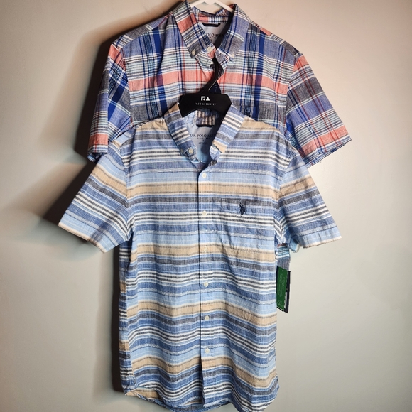 NWT Set of 2 U.S. Polo Assn. Plaid Button Up Men's Short Sleeve Shirts, Size S - Picture 1 of 11